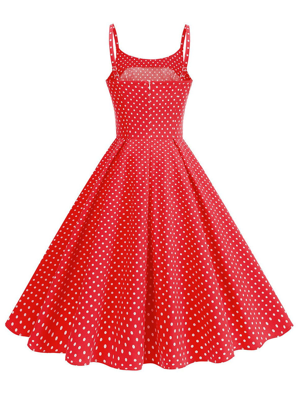 1950s Vintage Polka Dot Spaghetti Strap U-Neck Retro Swing Dress
