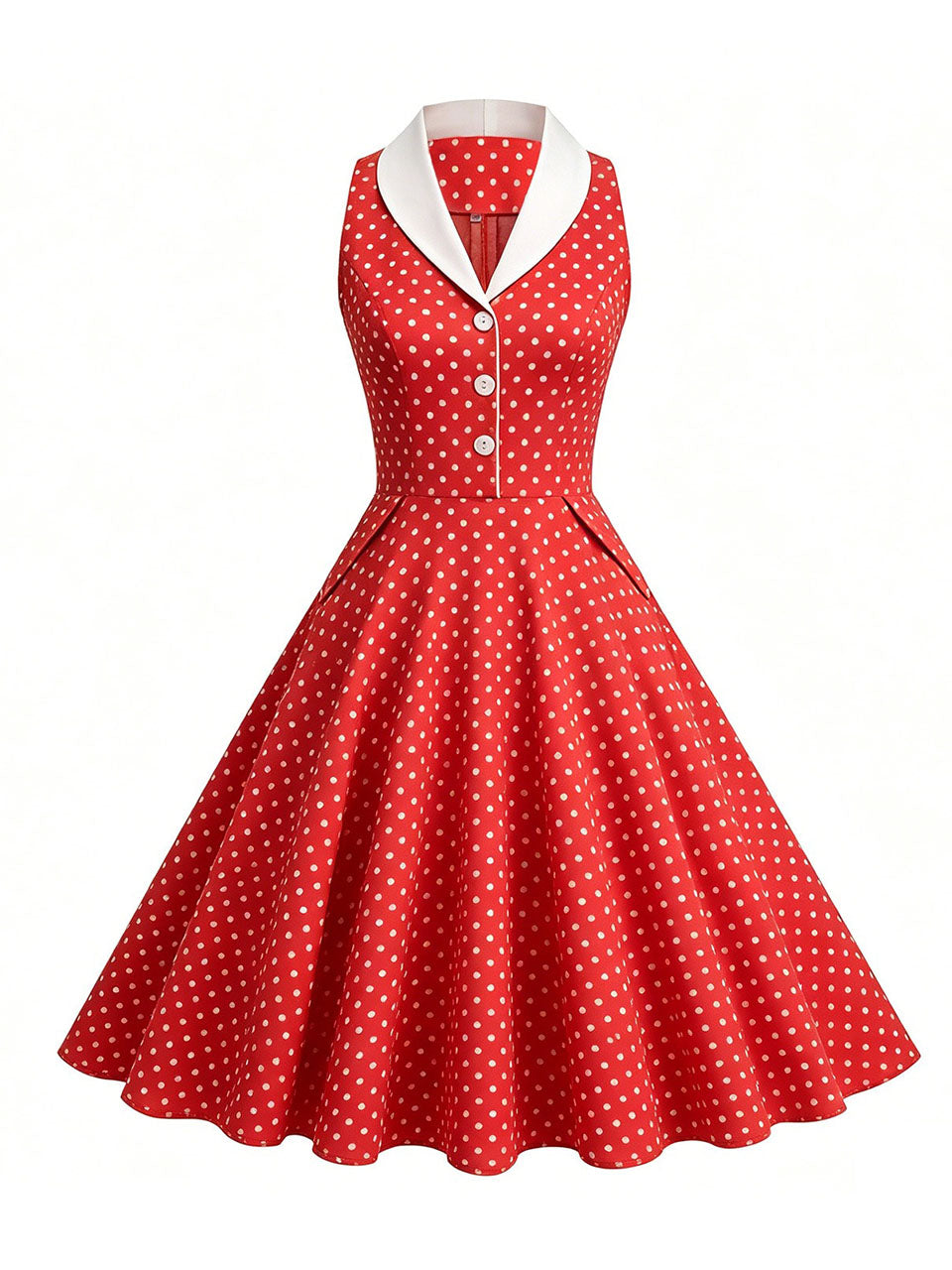 1950s Vintage Polka Dots Sleeveless Retro Swing Dress