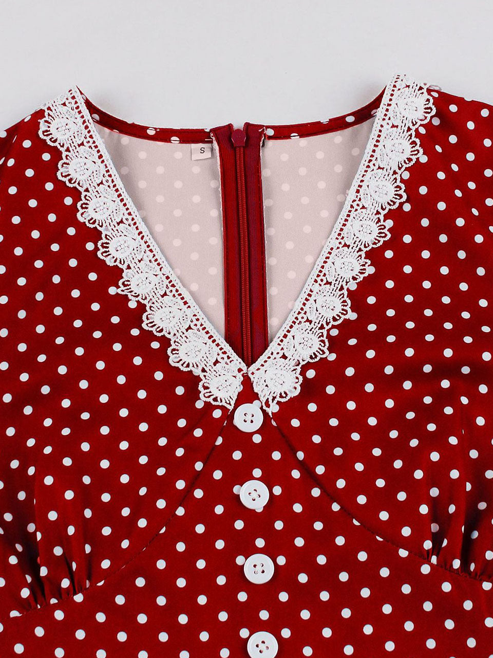 Vintage Lace Red V Neck Polka Dots 1950s Swing Dress