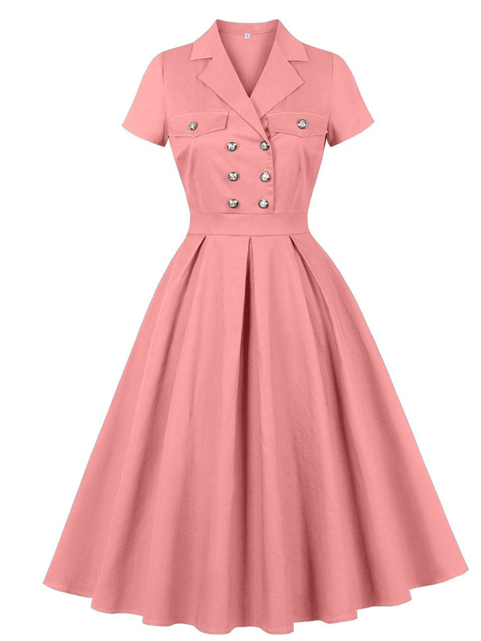 1950s Teal Blue Retro Double Breasted Lapel Collar Swing Dress
