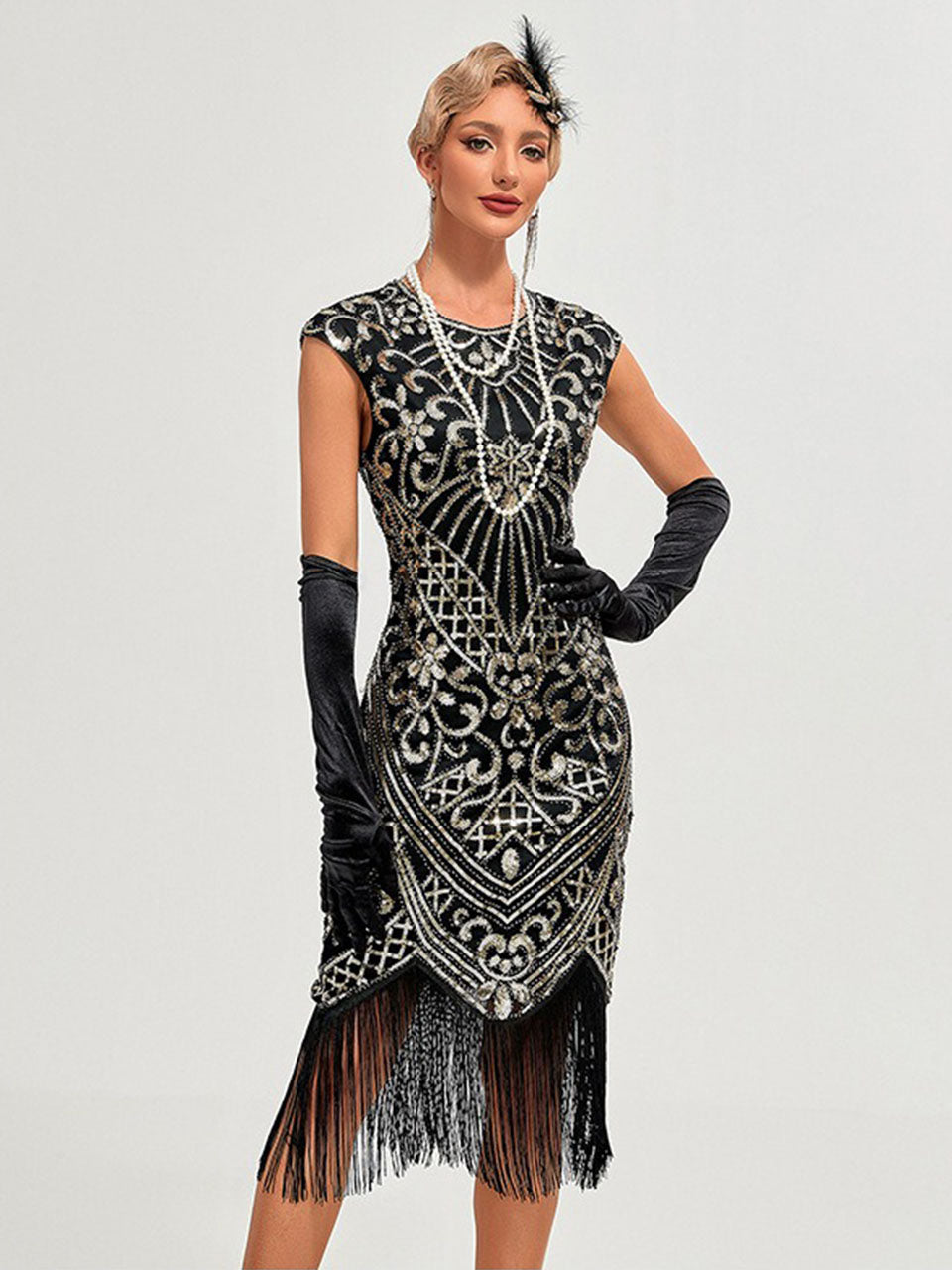 1920s Flapper Dress Gatsby Costume Burgundy Black Sequined Fringe Party Dress