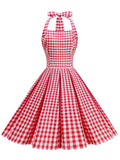 Red Plaid Halter Neck Vintage Dress