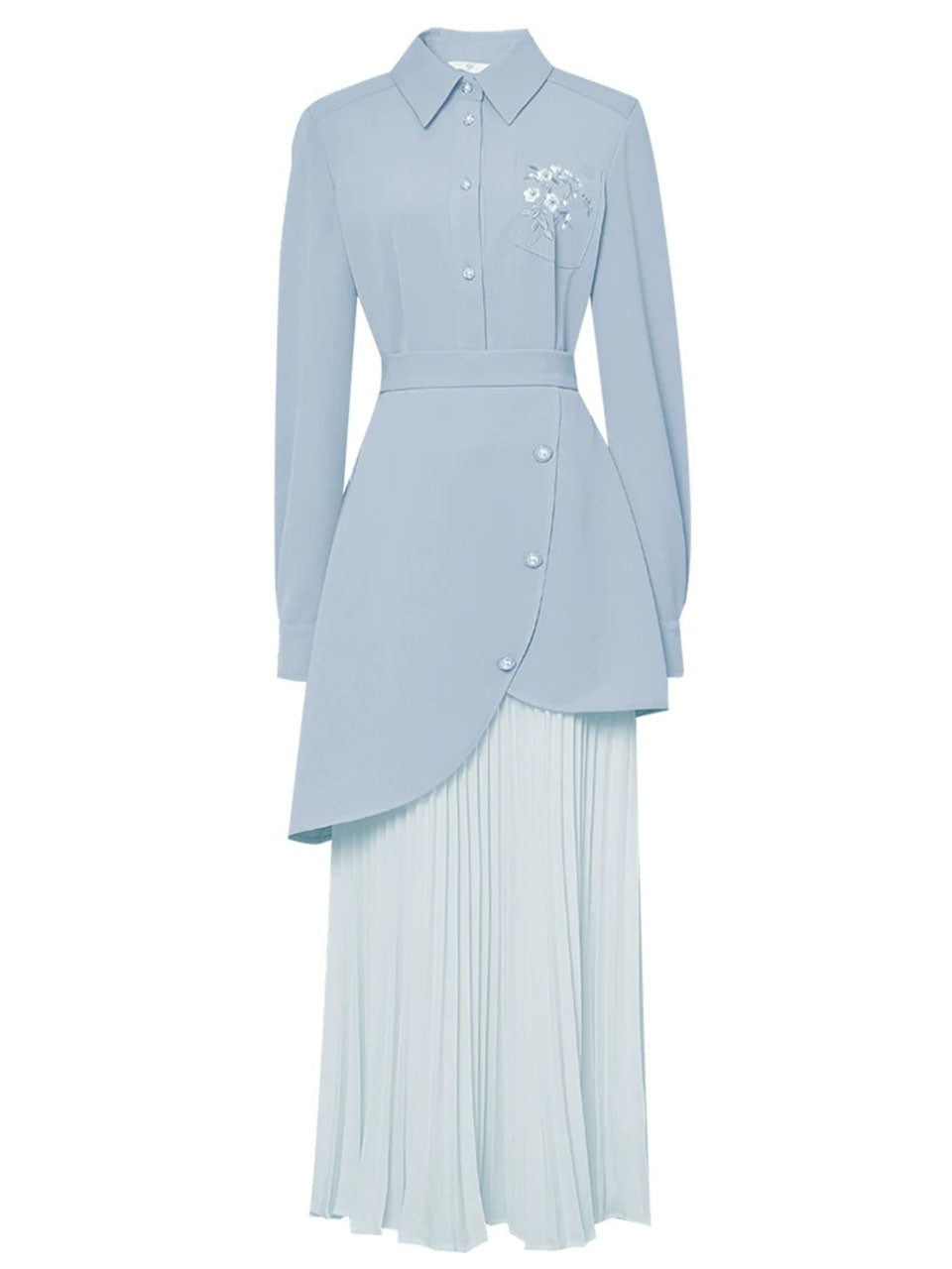 Modern Vintage Asymmetrical Blue Embroidered
