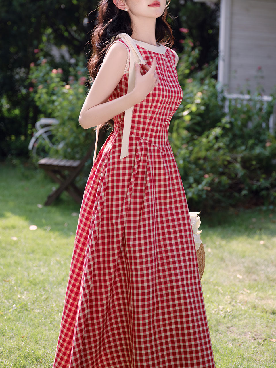 Red Plaid Print Sleeveless 1950S Vintage Dress