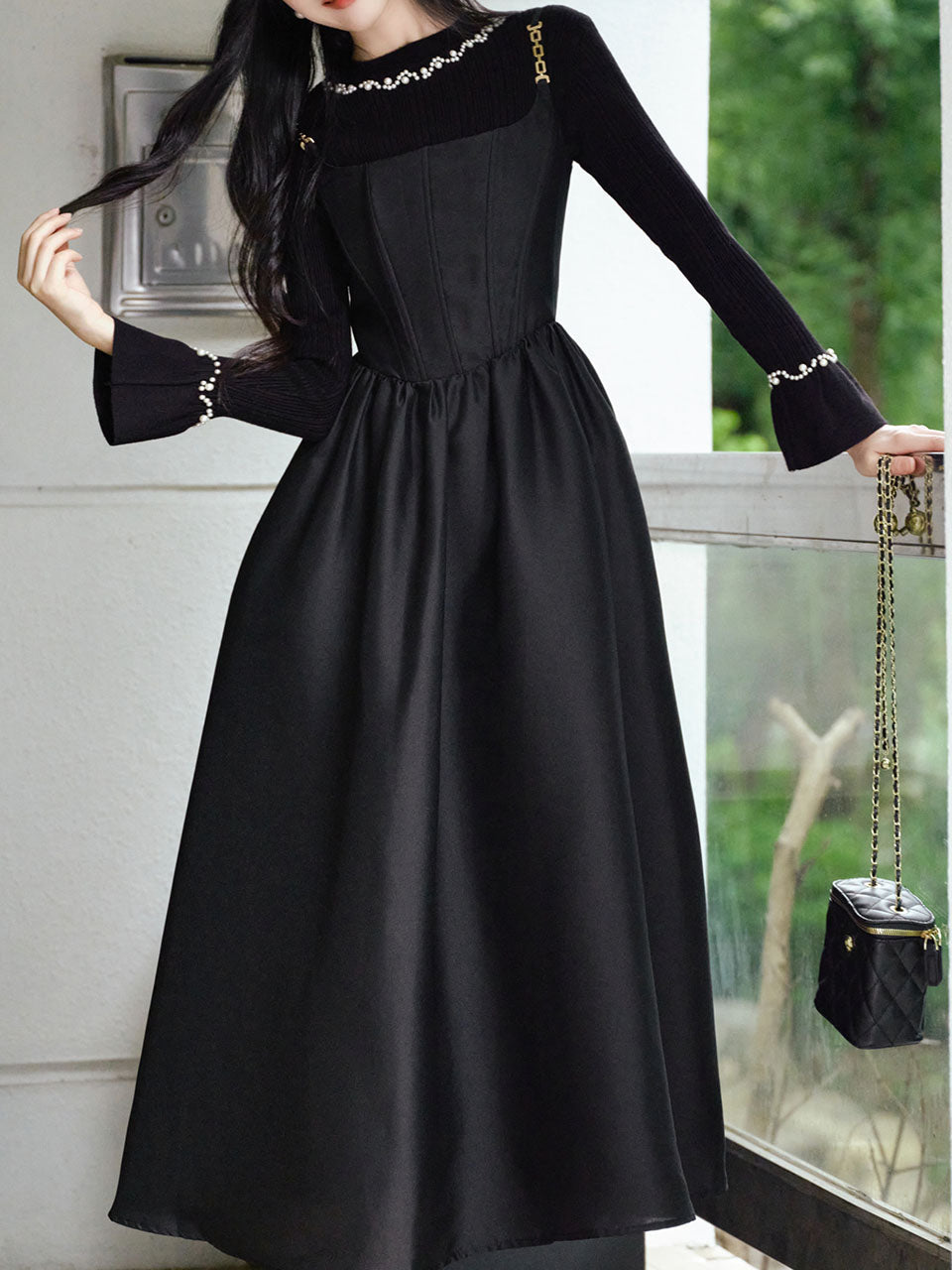 2 Piece Black Retro Suspender Dress
