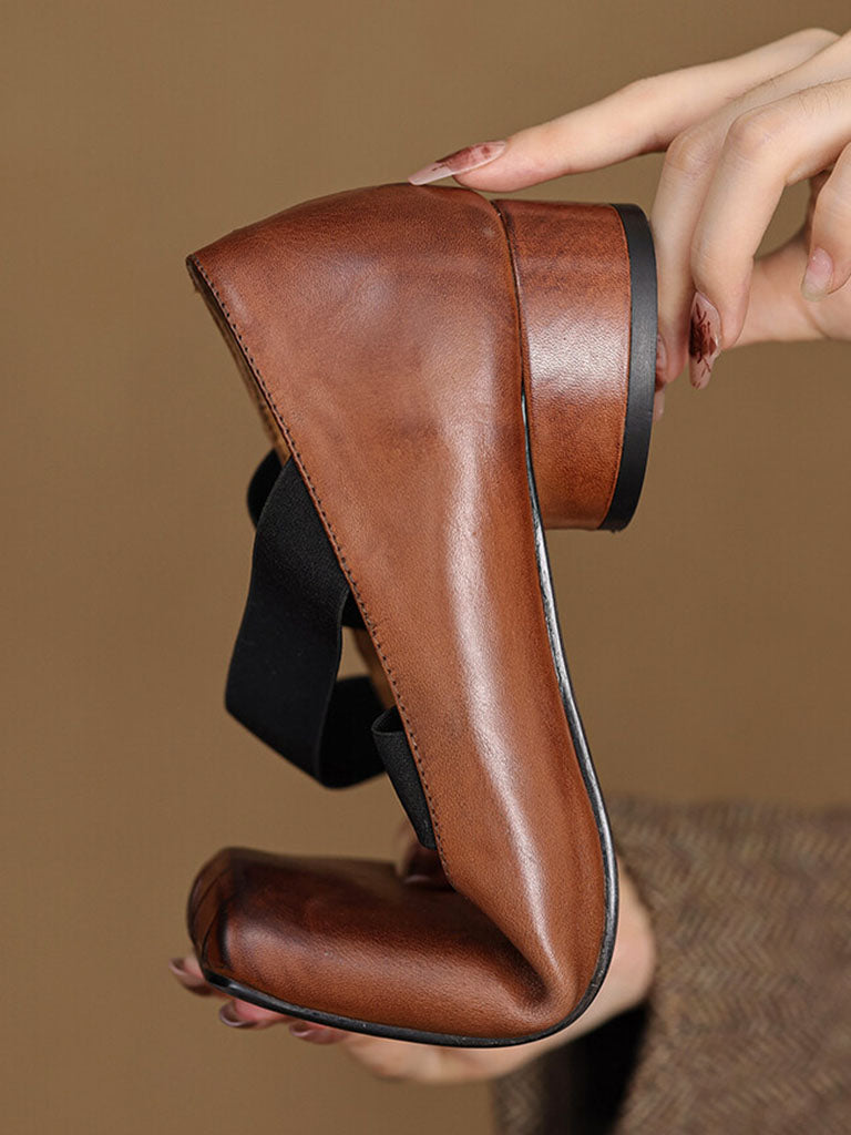Strappy High Heels Mary Jane Shoes  Ballet Genuine Leather Shoes