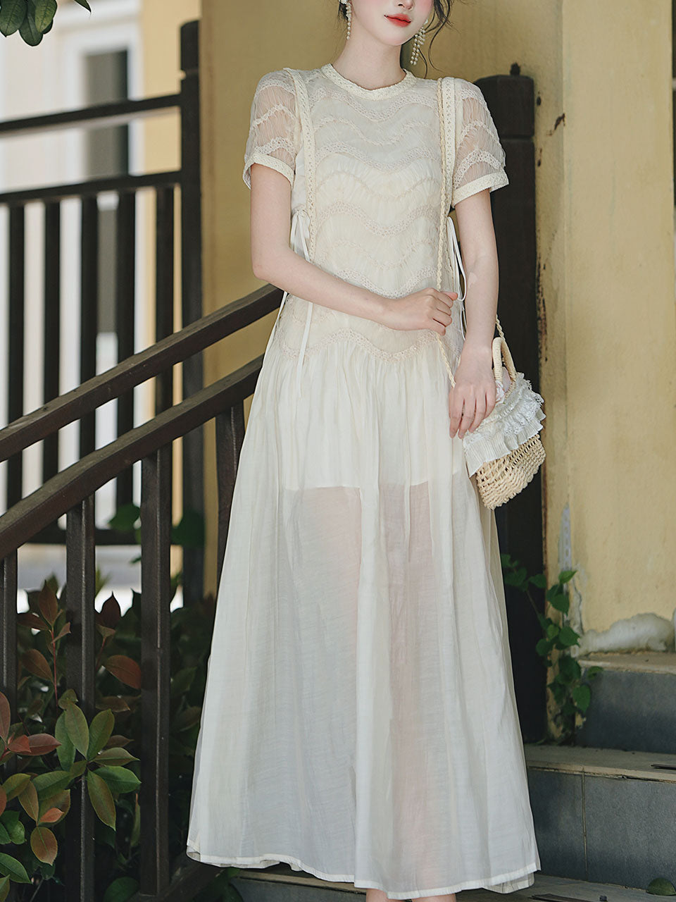 Cream Vintage Victorian Lace Maxi Dress