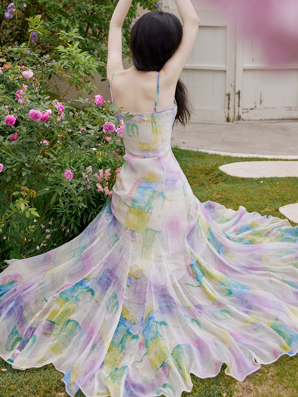 2PS Rainbow Spaghetti Strap 1950S Vintage Dress