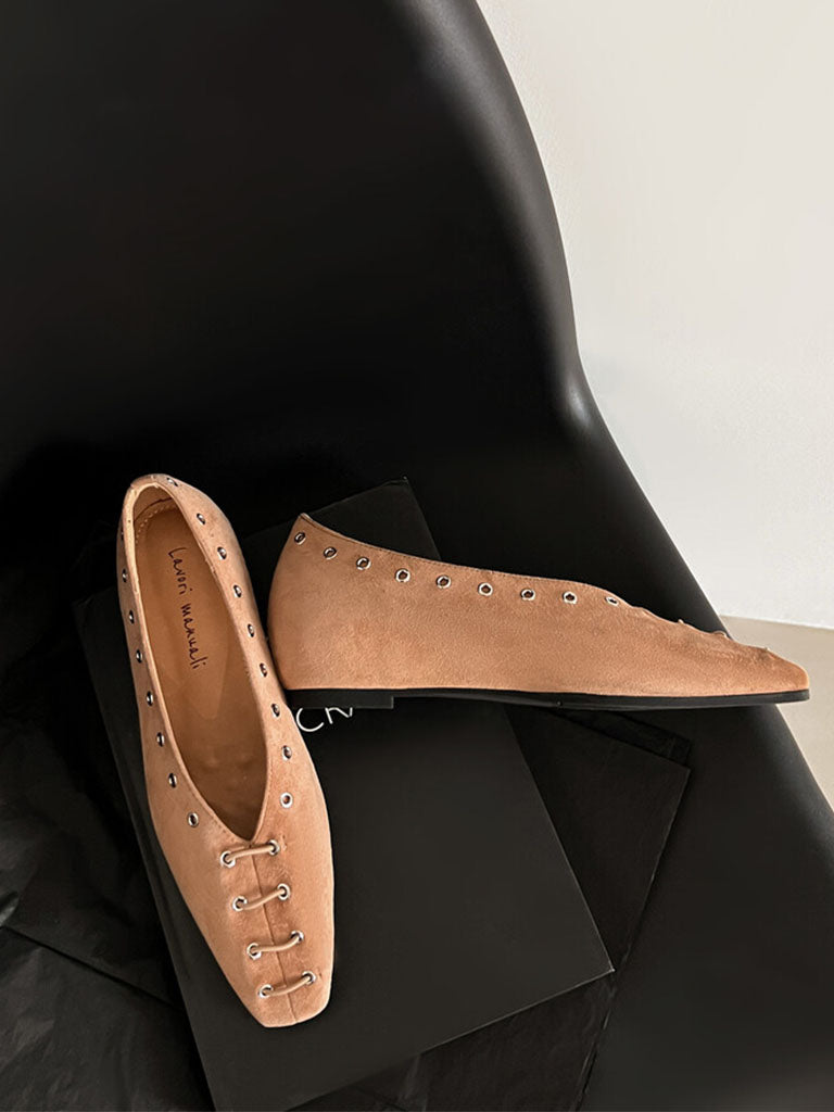 Flat Heel Square Toe Rivet  Vintage Shoes