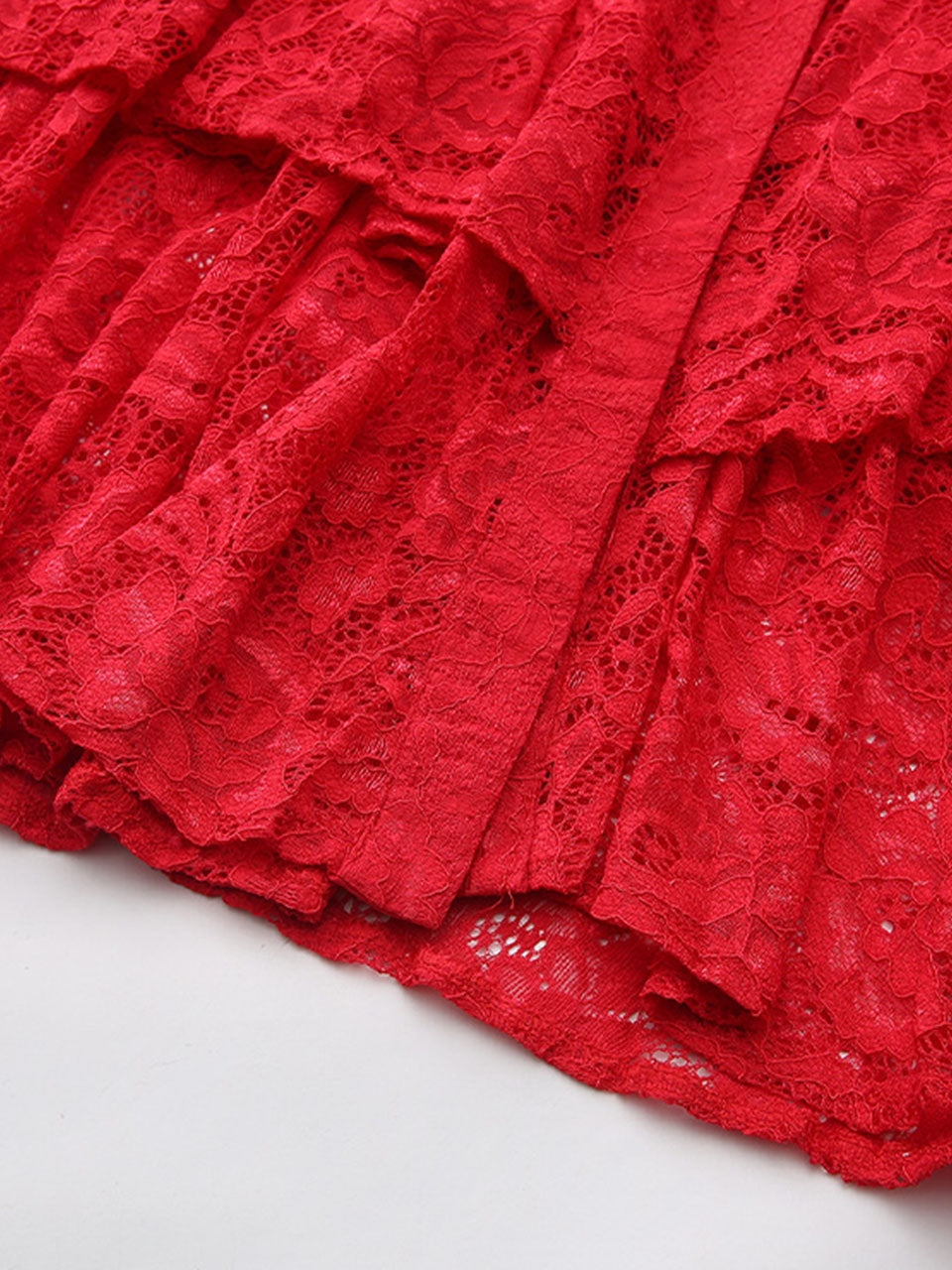 Red Lace Long Sleeve Midi Dress