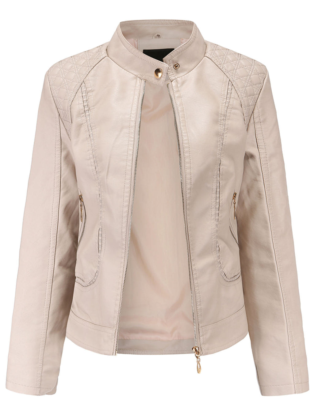 Soft Coat Long Sleeve PU Leather Motorcycle Jacket For Women
