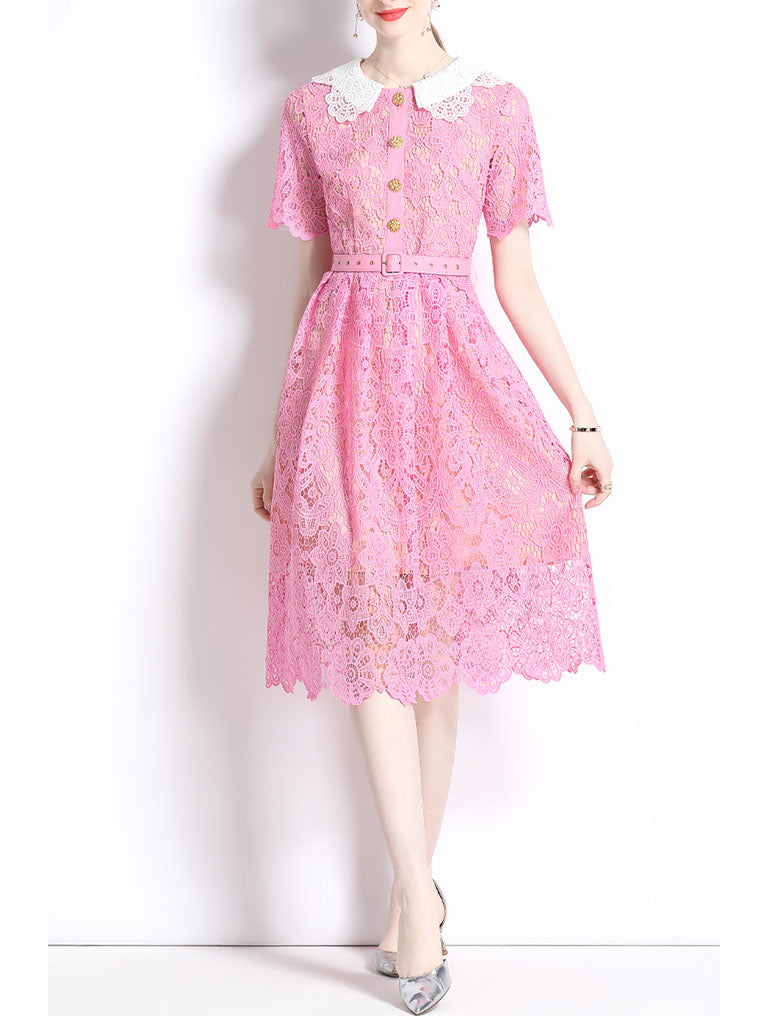 Navy Lace Peter Pan Collar Short Sleeve 1950S Vintage Dress