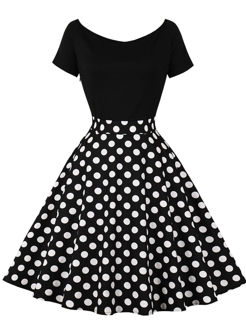 Off Shoulder Polka Dots 1950S Vintage Swing Dress