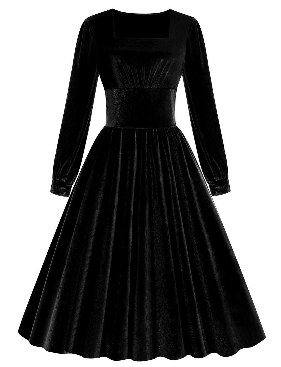 Christmas Green Square Collar Long Sleeve Velvet 1950S Vintage Swing Dress