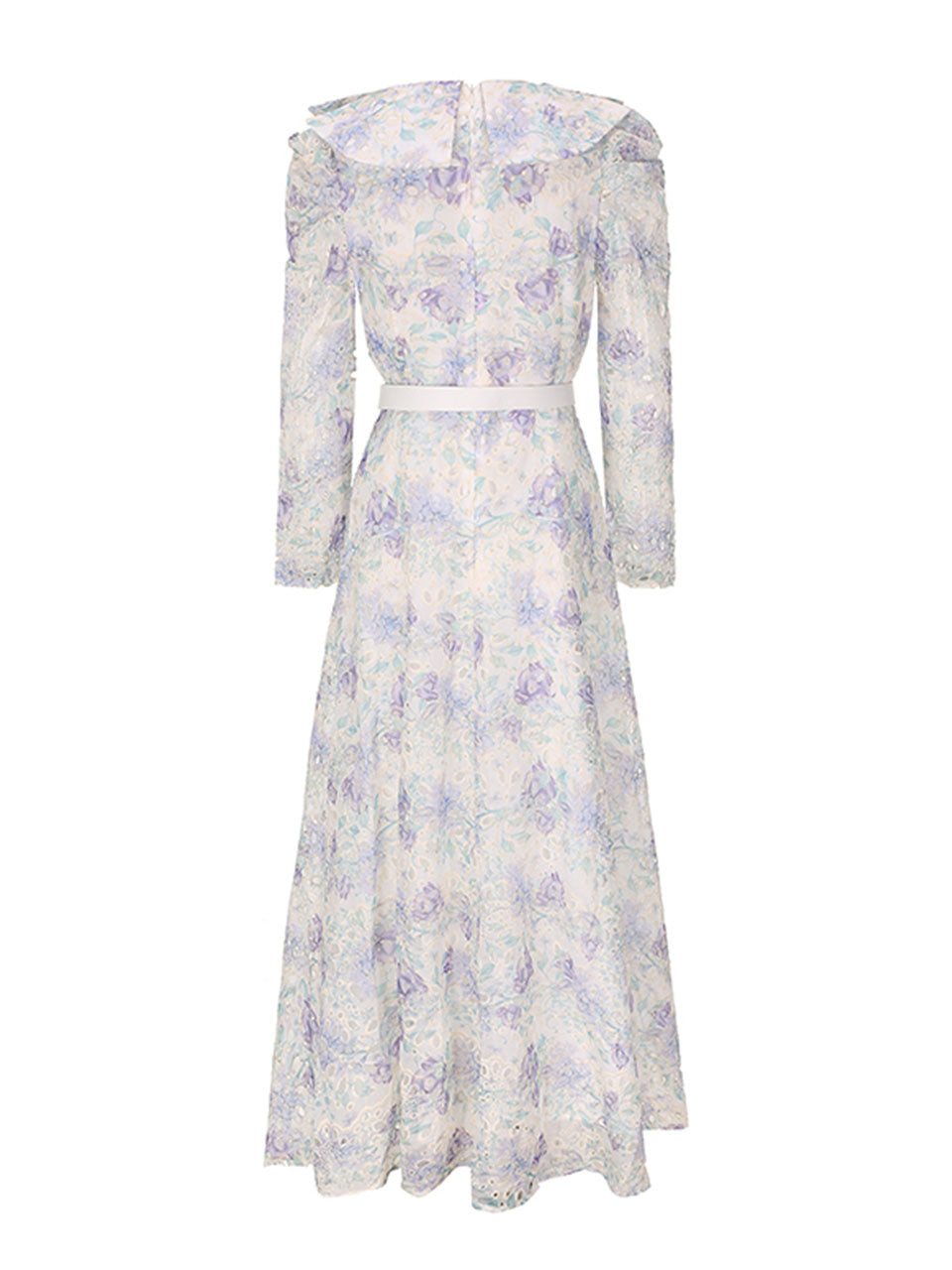 Purple Floral Print Vintage 3/4 Sleeve Dress