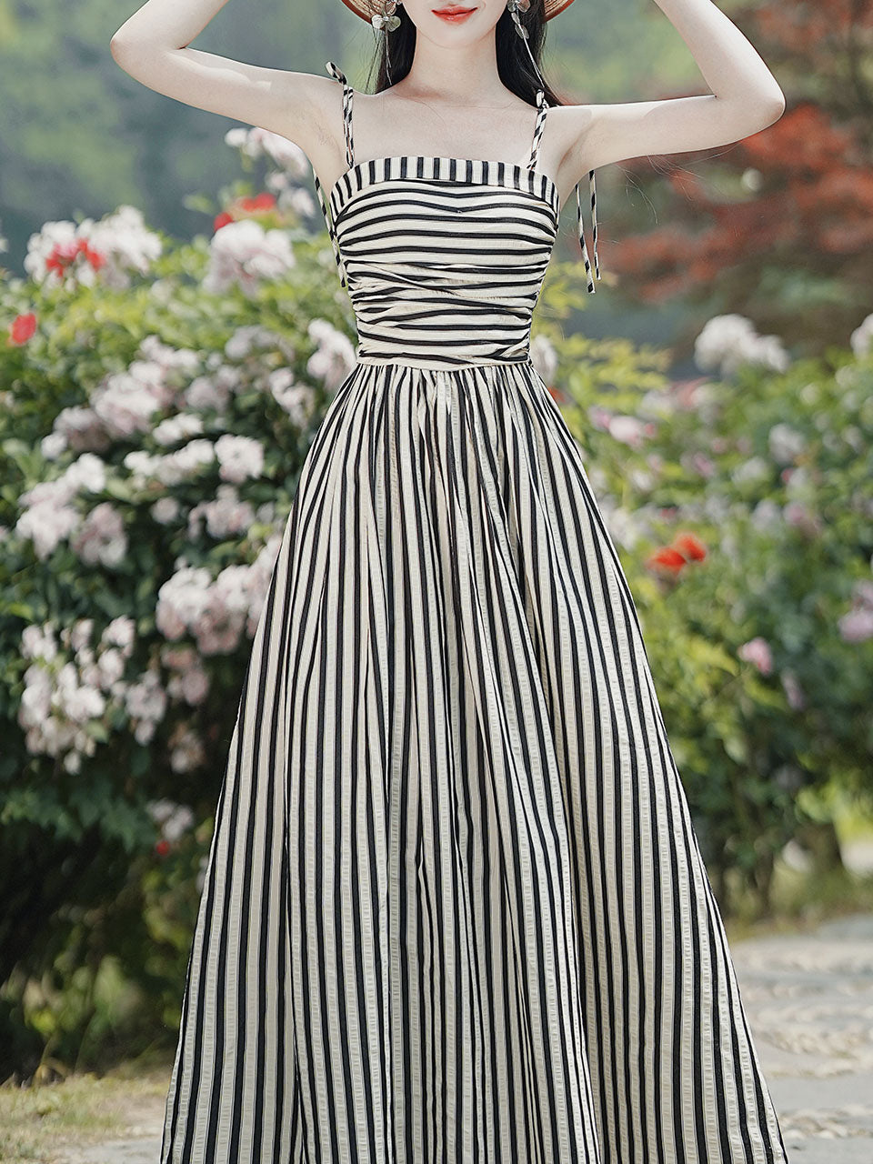 1950S Taylor Swift Same Style Black and White Stripe Swing Dress