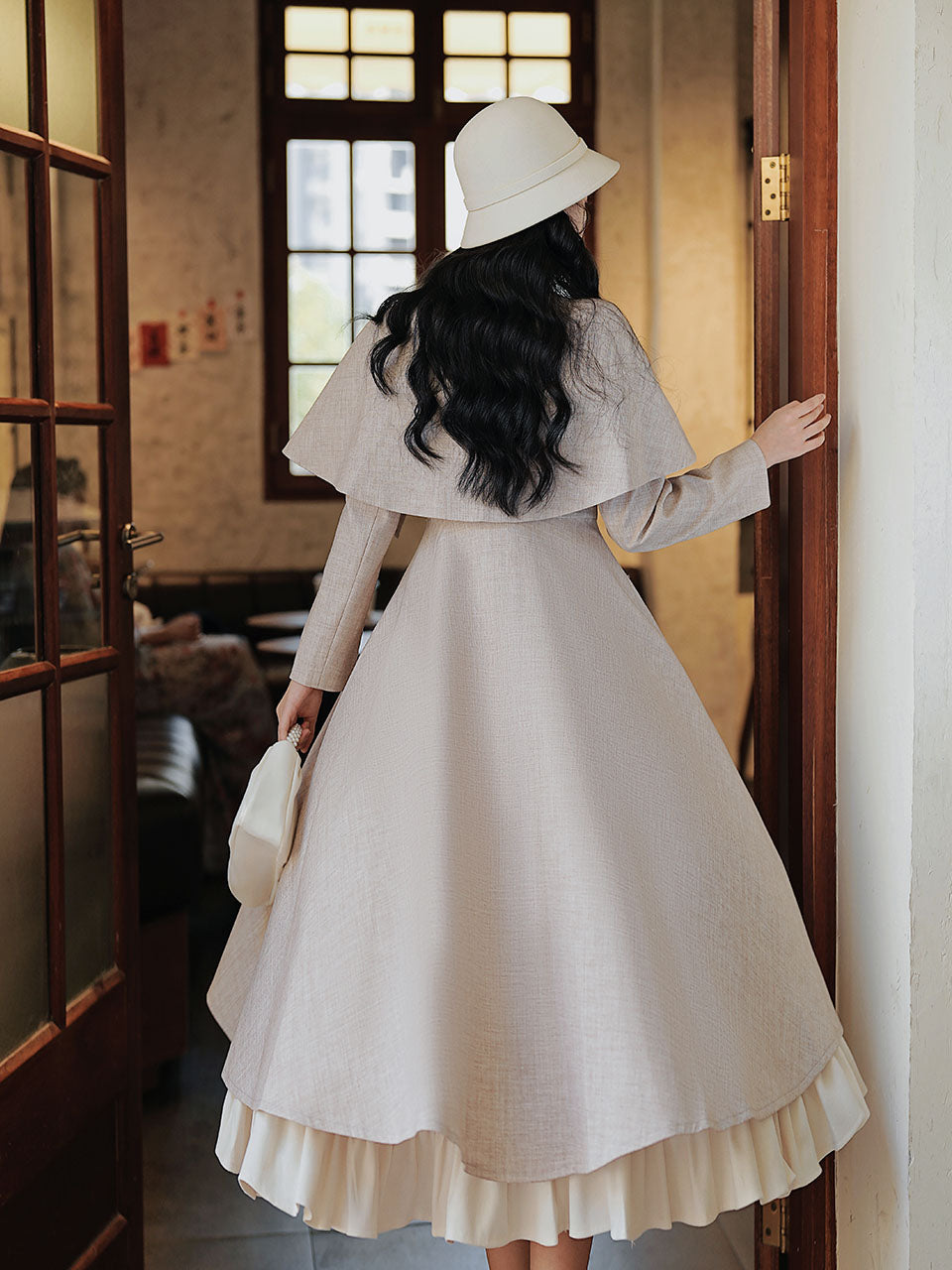 1950S Grey Bow Vintage Cape Long Dress Coat