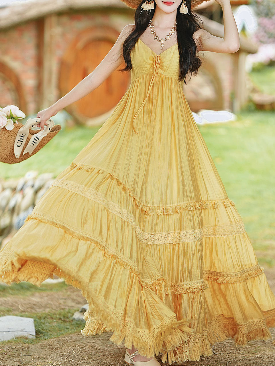 2PS Yellow Bohemian Maxi Dress Set