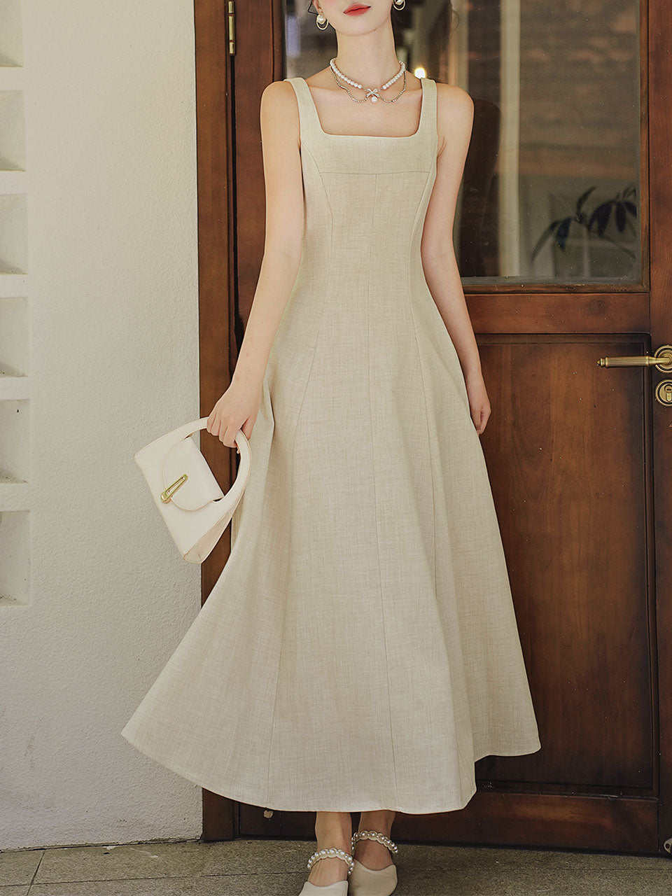 Apricot Linen Slip Dress