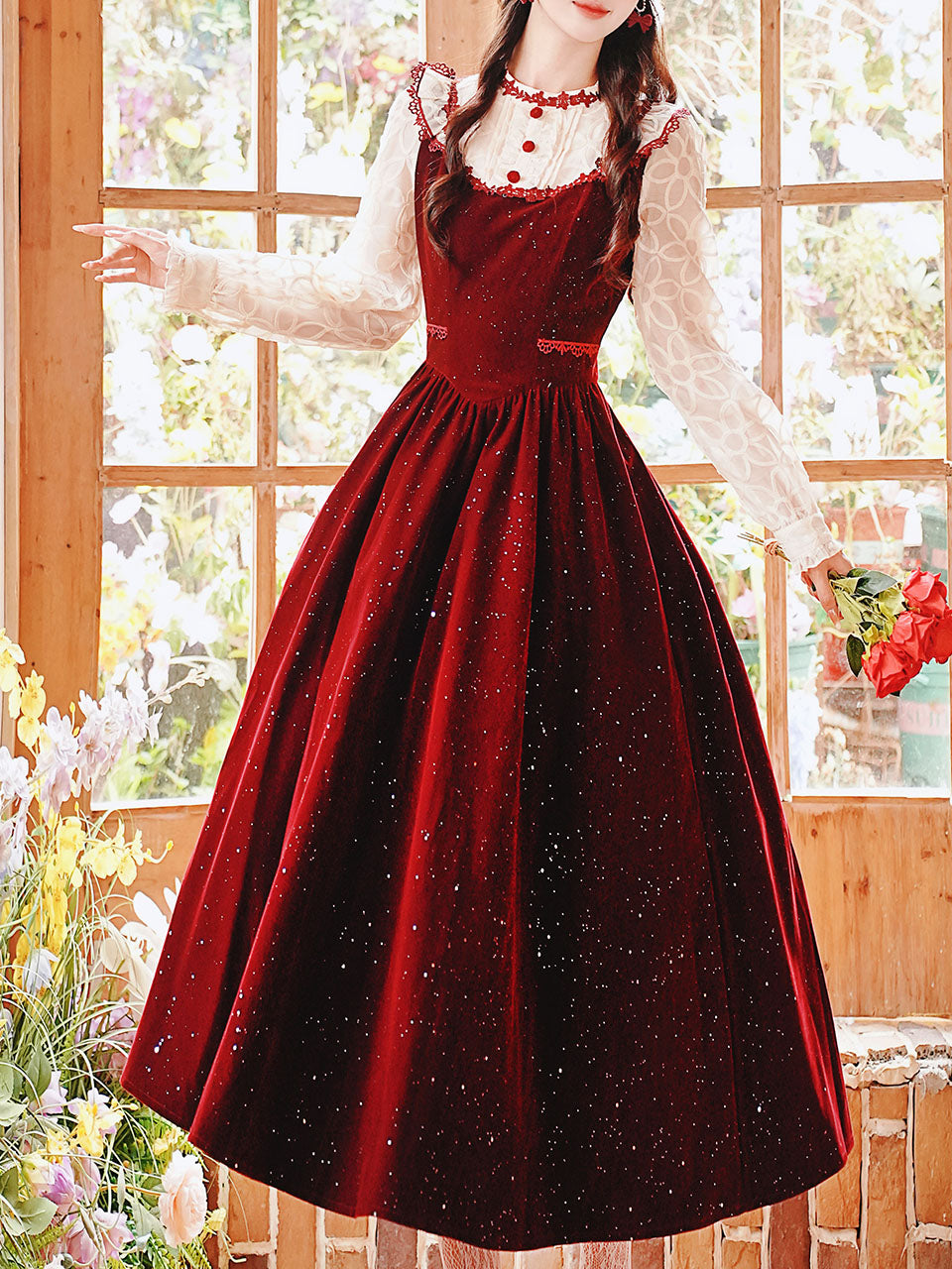 50s Retro Christmas Red  Lace
