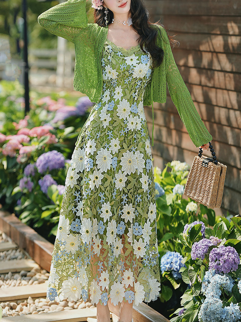 2PS Green Floral Lace Dress