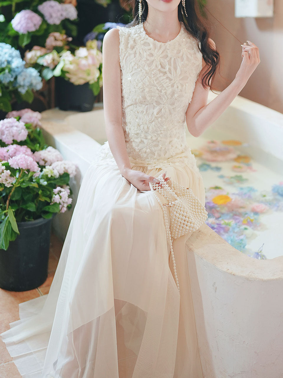 White Lace Patchwork Mesh Vintage Dress
