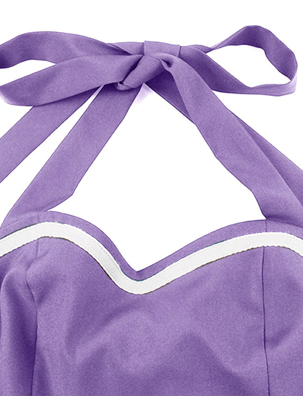 Purple Sweet Heart Halter Sleeveless 1950S Vintage Dress