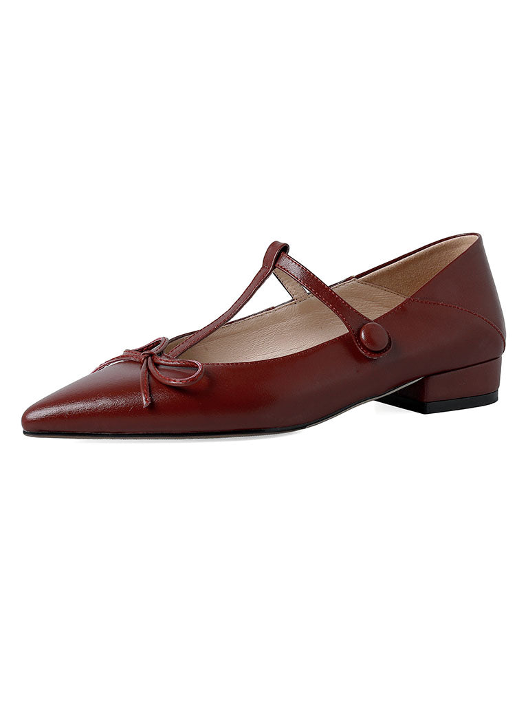 Flat Heel Pointed Toe Hollow Belt Leather Vintage Shoes