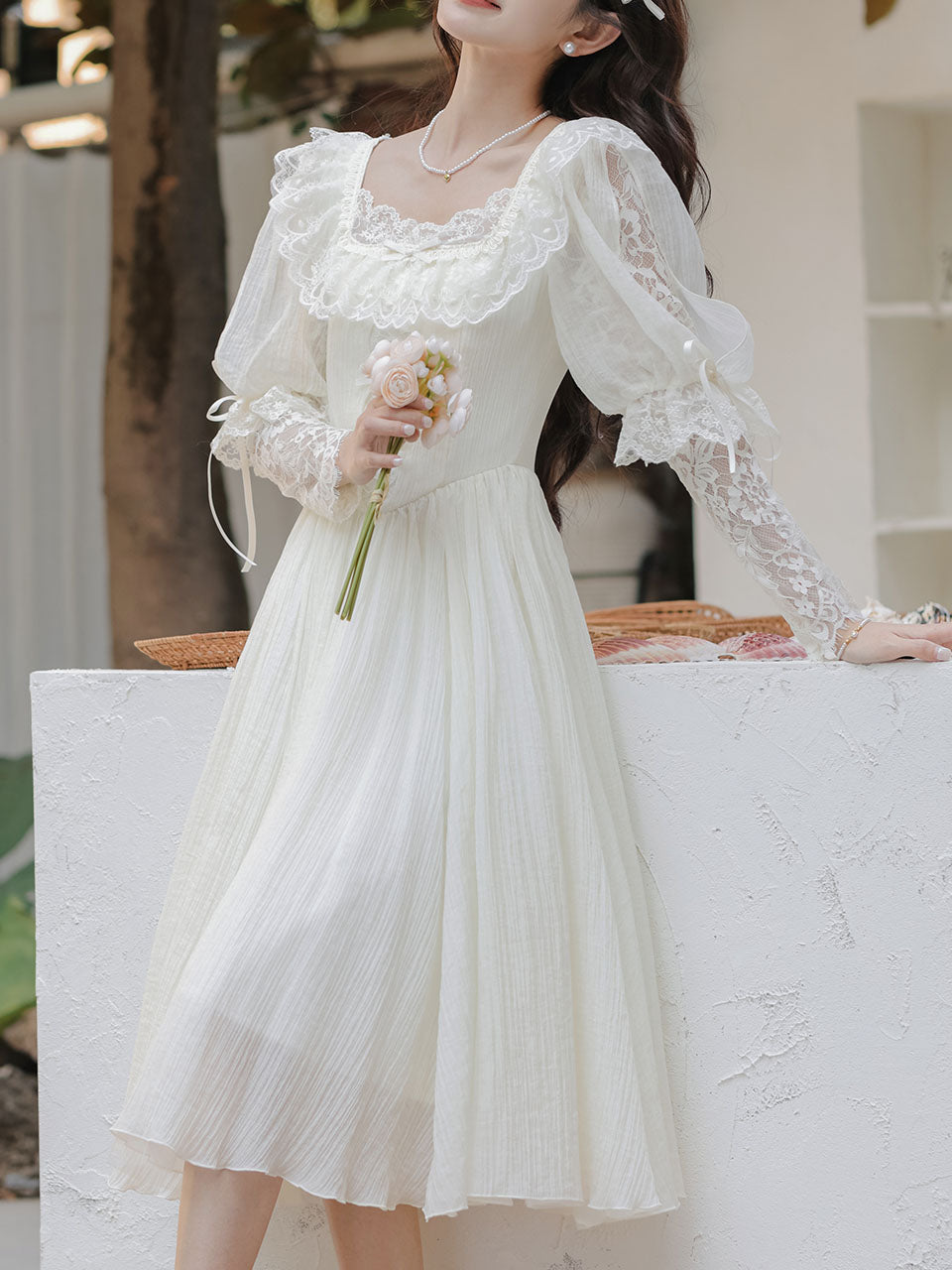 Sweet Victorian Lace Square Collar Corset Short Sleeve Wedding Mini Dress
