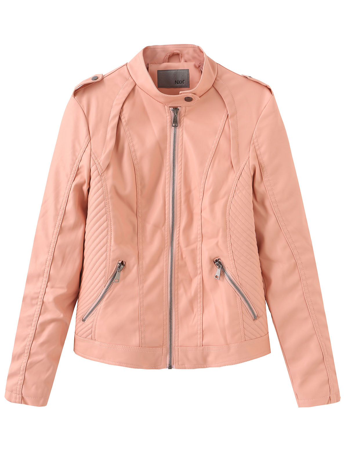 Brown Long Sleeve PU Leather Soft Jacket For Women