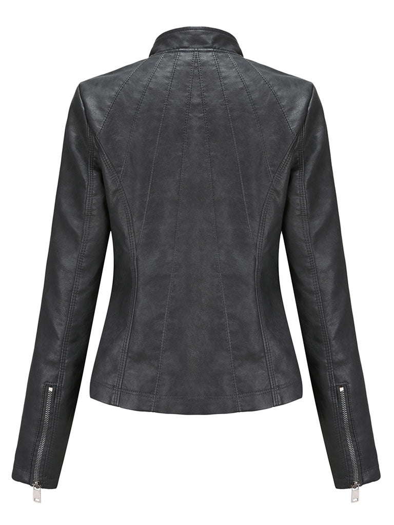 3 Color Long Sleeve PU Leather Motorcycle Jacket
