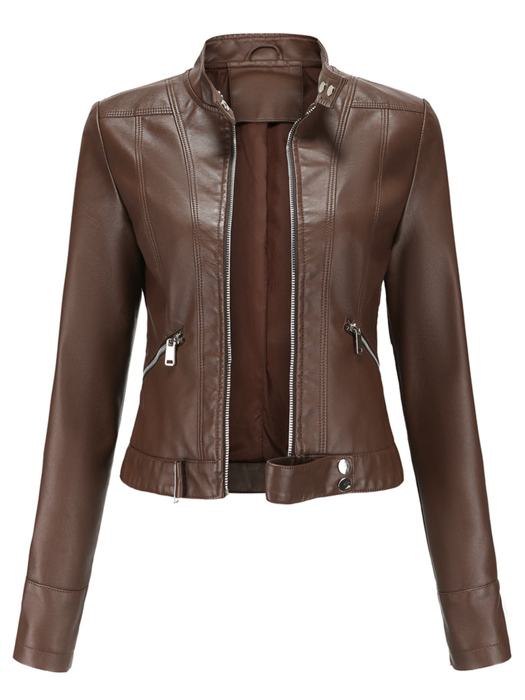 Crop Coat Long Sleeve PU Leather Motorcycle Jacket