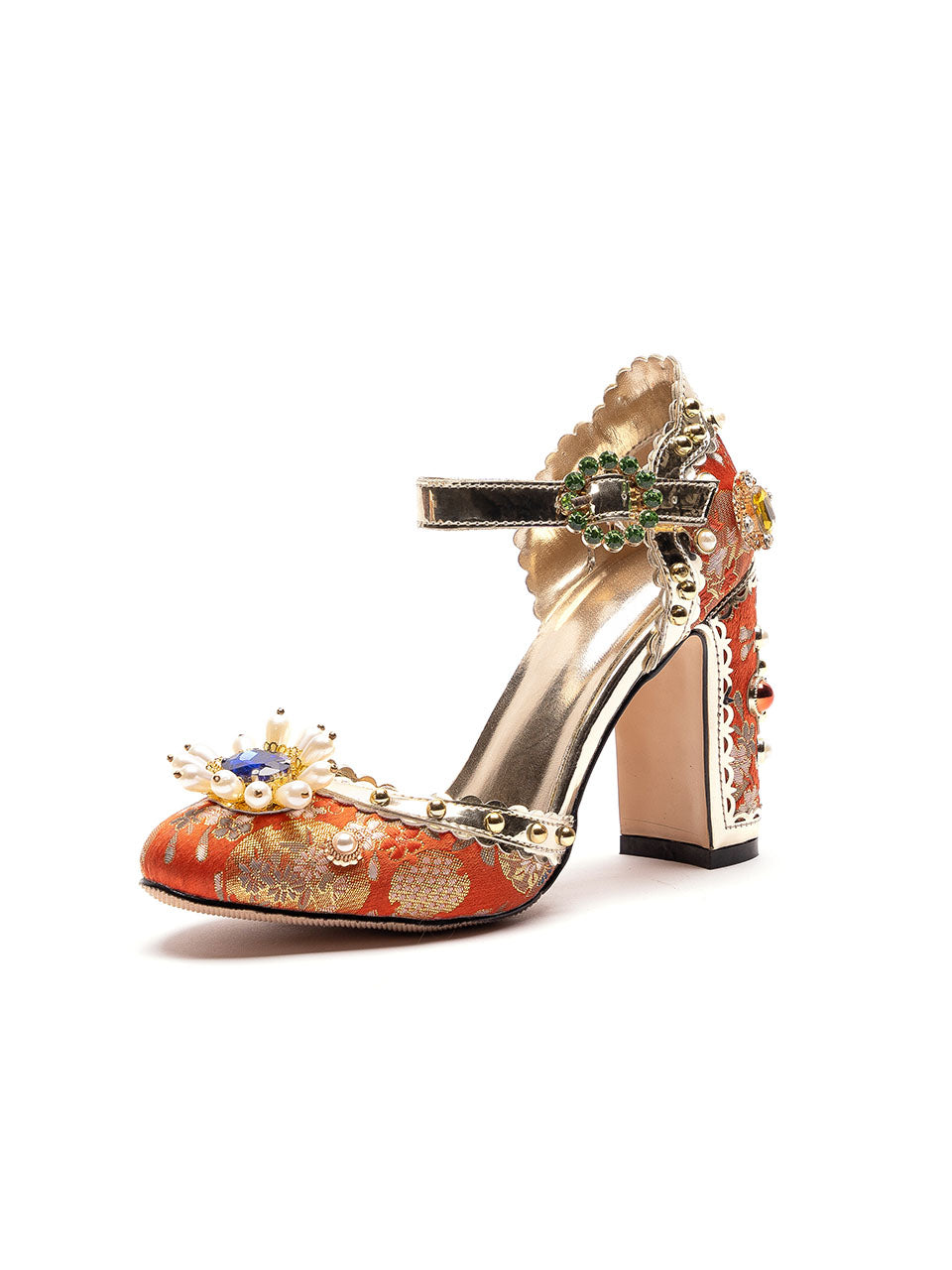 10CM Luxury Flower Chunky Heels Retro Shoes