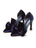 Big Bow Velvet Cylindrical Heel Pointed Toe Vintage Shoes