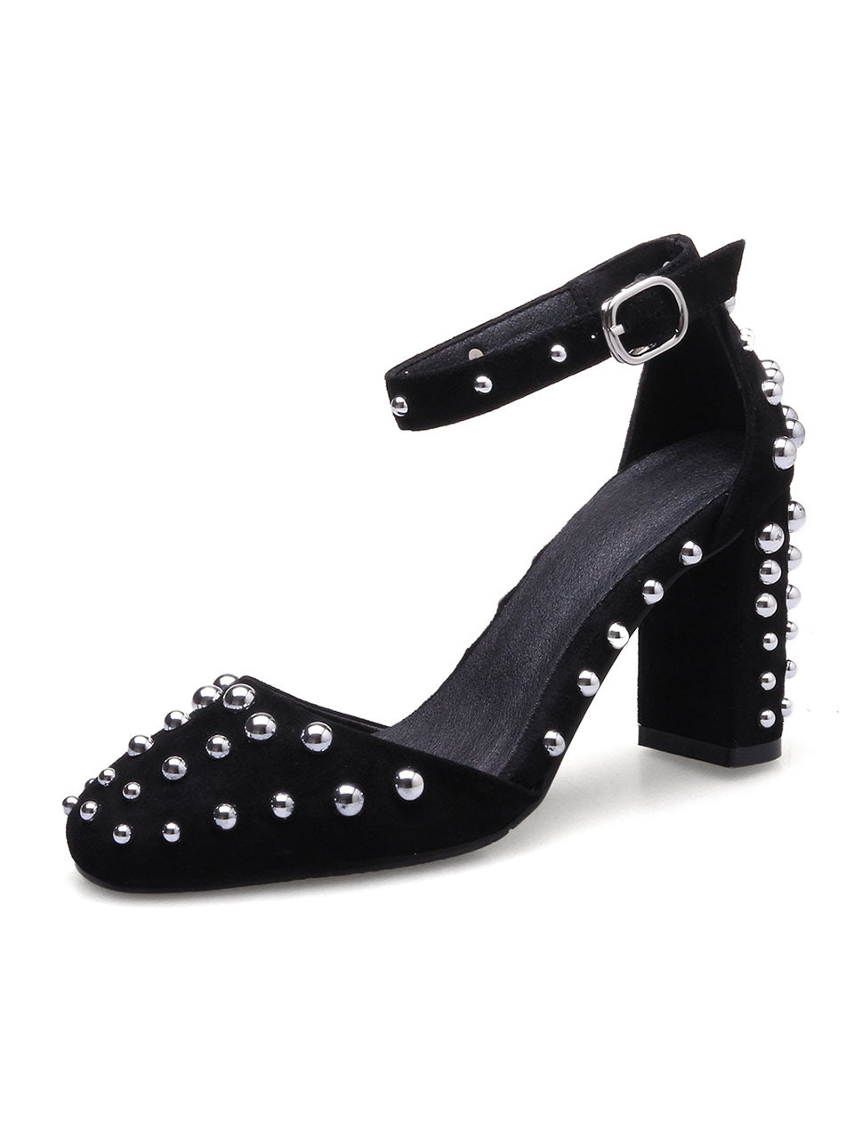 Piont Toe Rivet Chunky Heel Sandals Leather Vintage Shoes