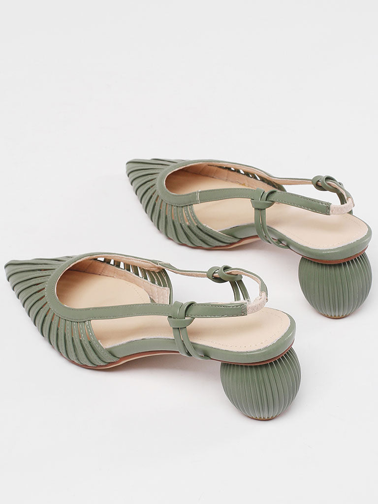 Ball Heel Sandals Pointed Toe Hollow Belt Leather Vintage Shoes