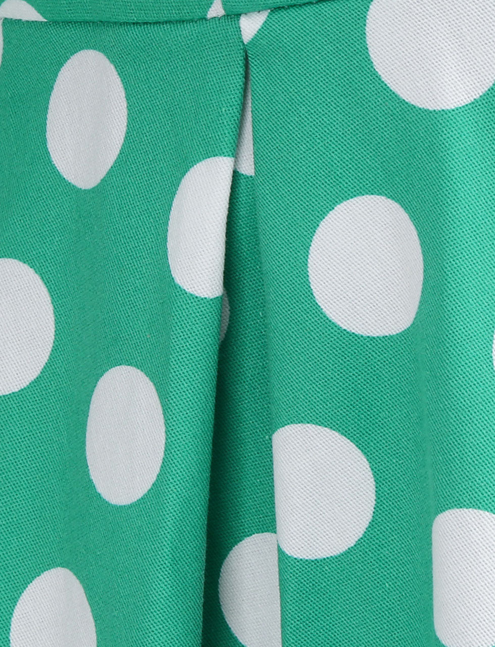 Green Polka Dots Turn Down Collar Short Sleeves 1950S Vinatge Shirt Dress
