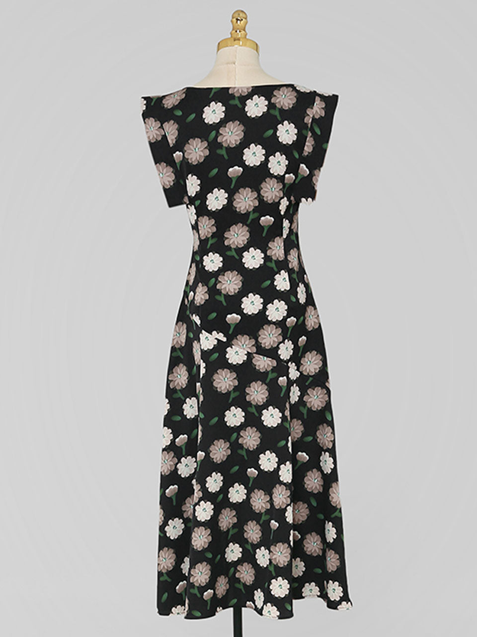 Black Floral Print Short Front Long Back Design Butterfly Sleeve 1940S Vintage Dress
