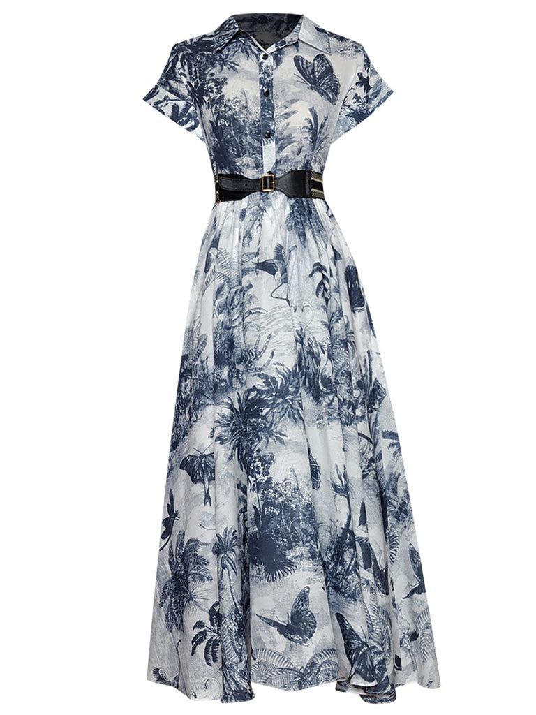 Blue Butterfly Print 1950S Vintage Dress