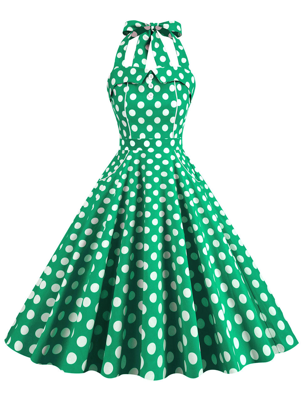 Yellow Polka Dots Vintage Halter Strap Backless 1950S Vintage Dress