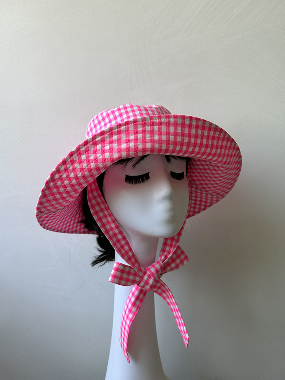 Pink Gingham Wide-brimmed Hat