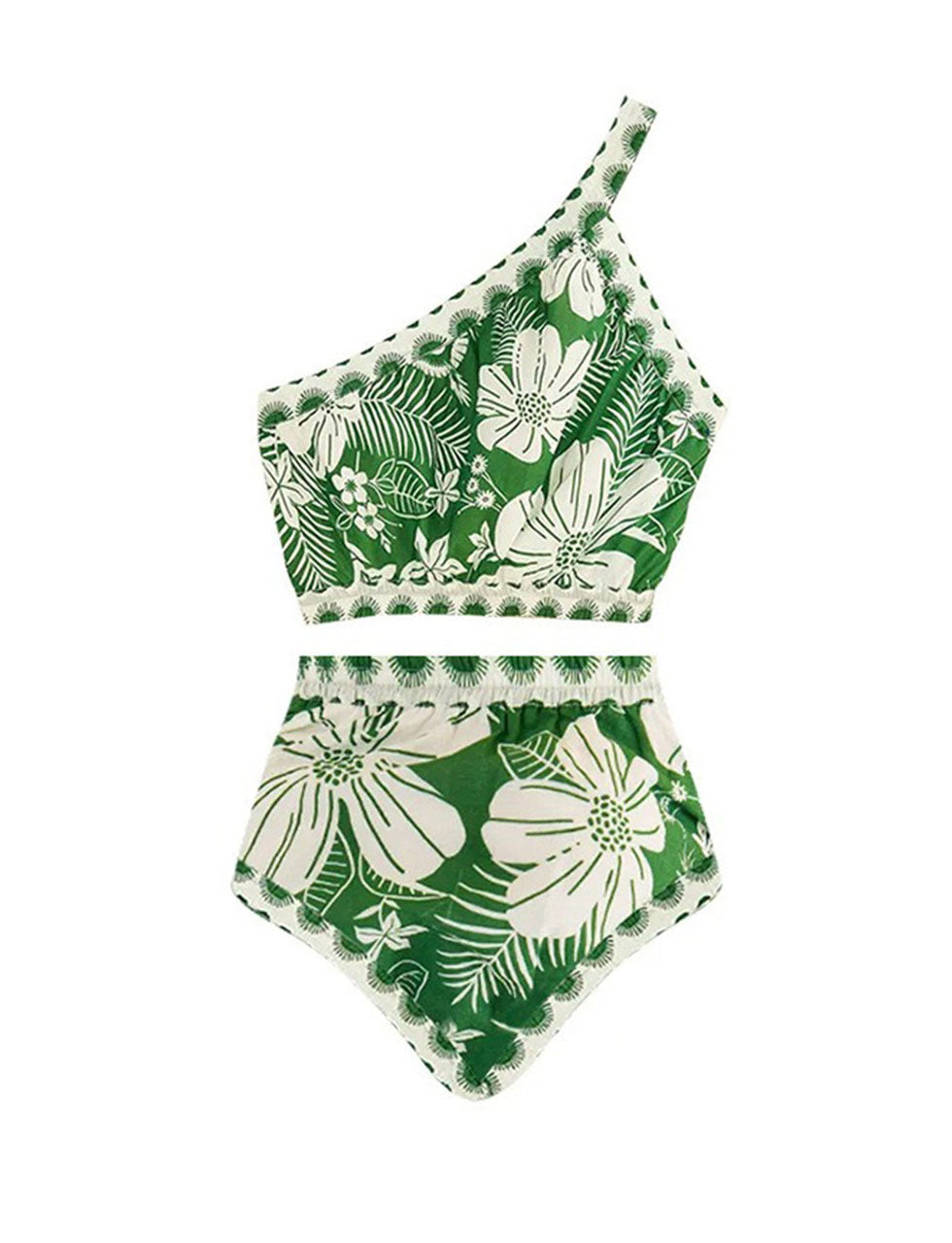 One Shoulder Two Piece Floral Print Swimsuit