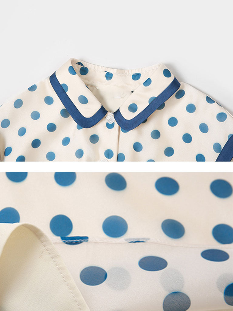 Blue Polka Dots Bow Collar 1950S Vintage Dress