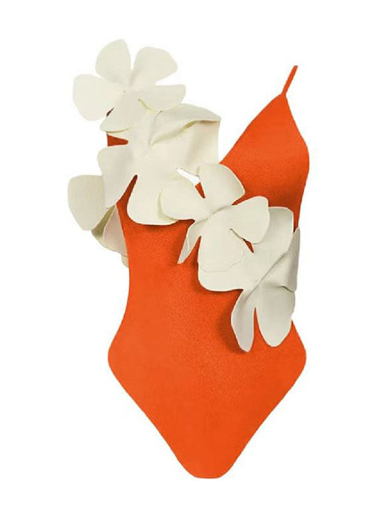 Orange And White Flower One Piece