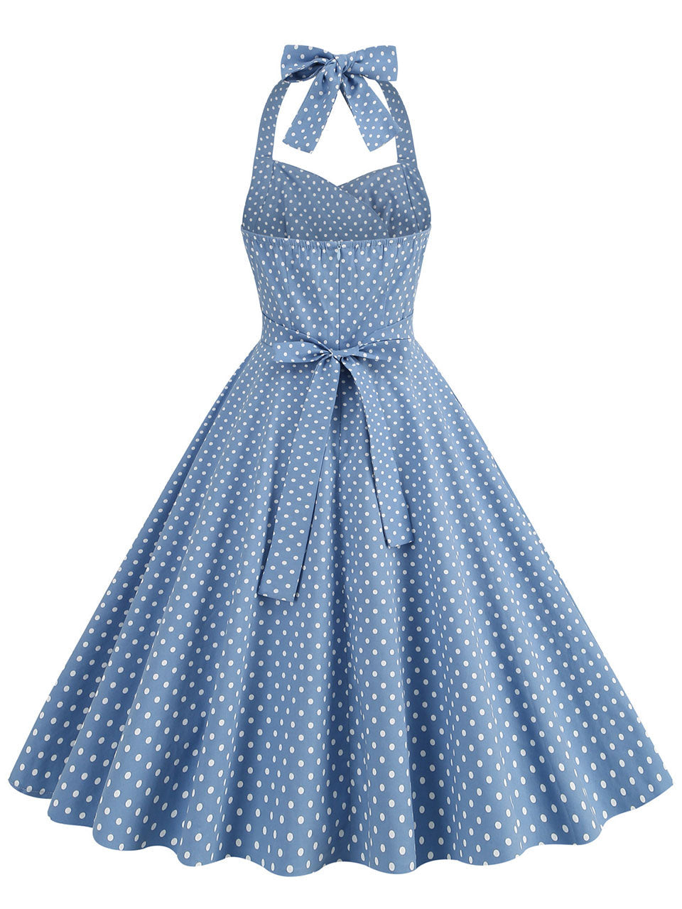 Red Polka Dots Vintage Halter Strap Backless 1950S Vintage Dress