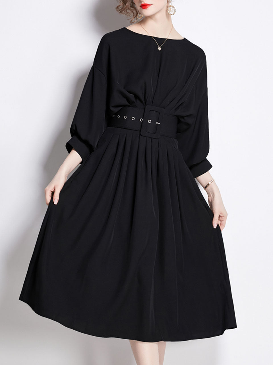 Green Dolman Sleeve High Waist Swing Party Dress