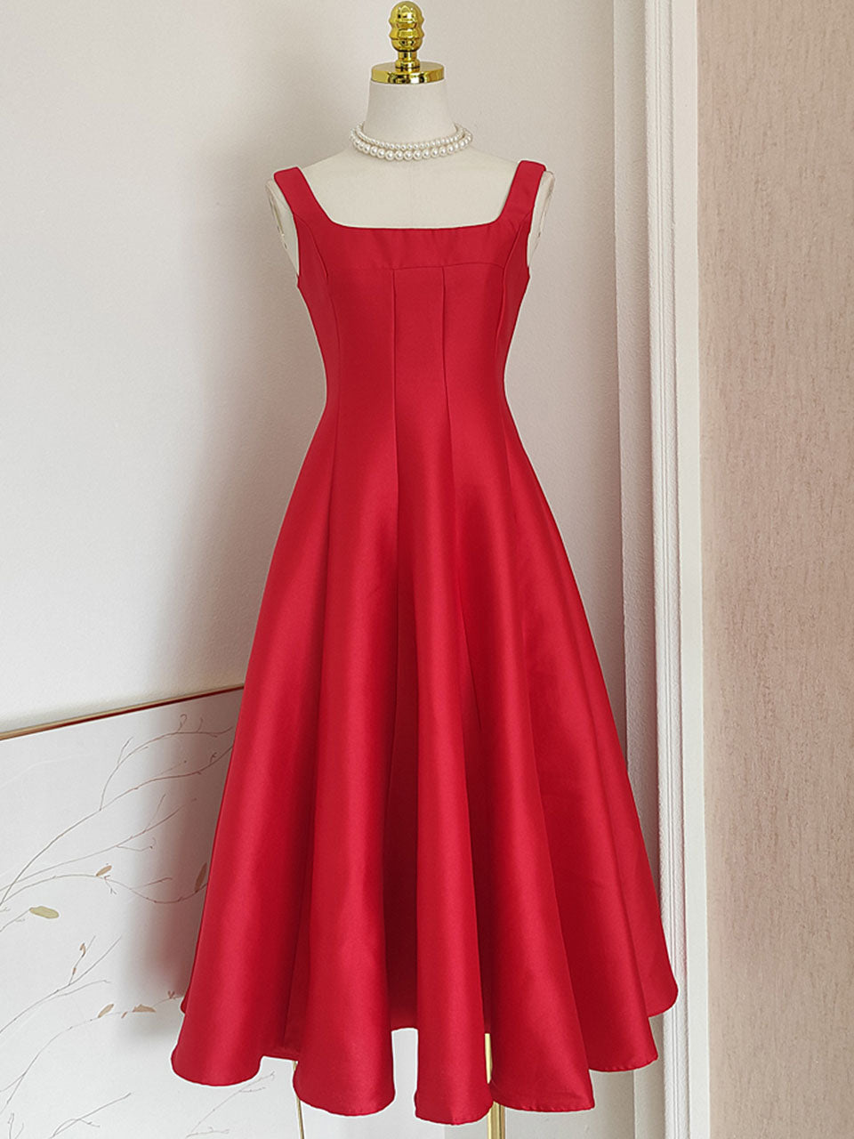 Rose Satin Sleeveless Classic 1950S Vintage Sweet Party Dress