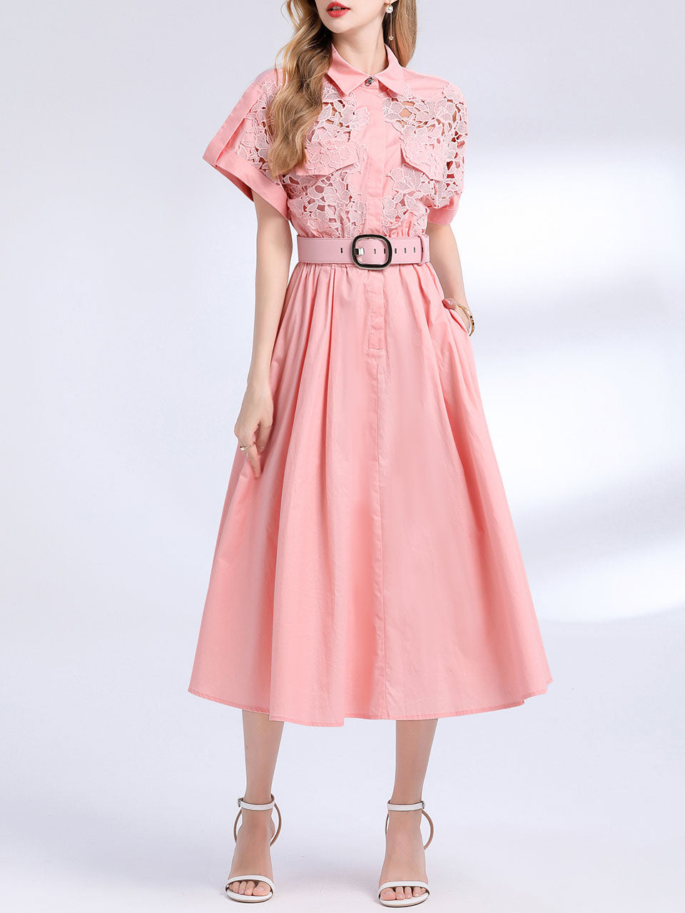 Pink Short Sleeve Classic 1950S Vintage Shirt Dress