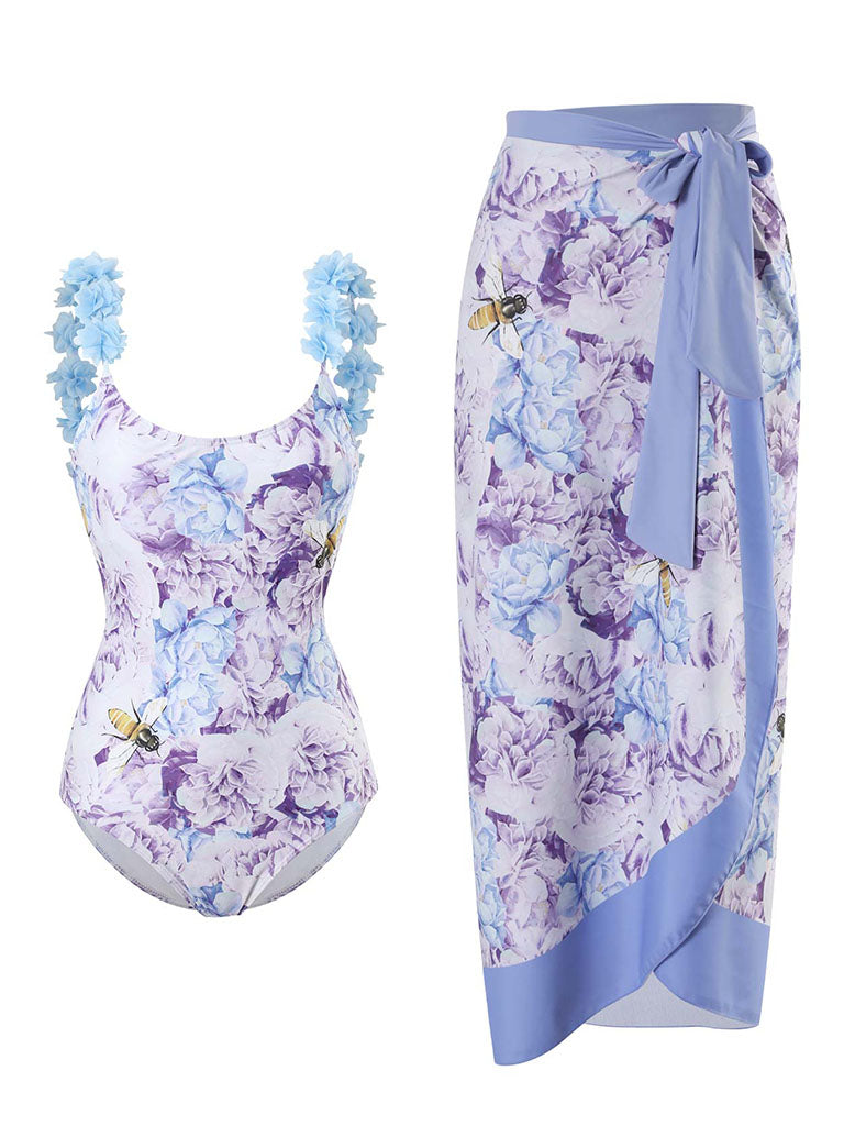 Floral Print Flower Strap One Piece