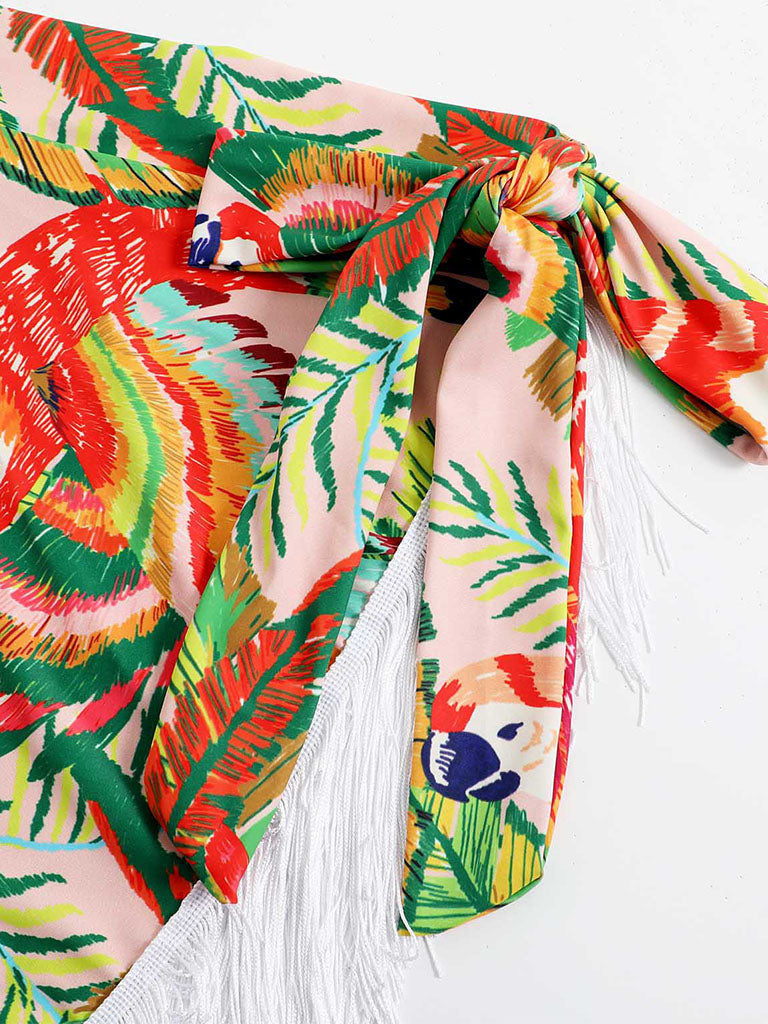 One Shoulder Floral Print Strap Two Pieces